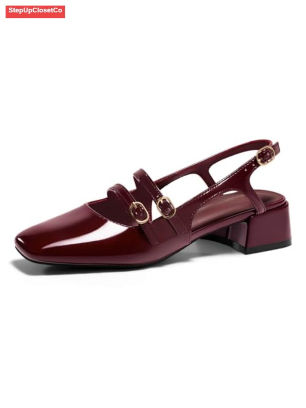 Women's Mary Jane Chunky Low Heels Slingback Pumps Patent Leather Square Toe